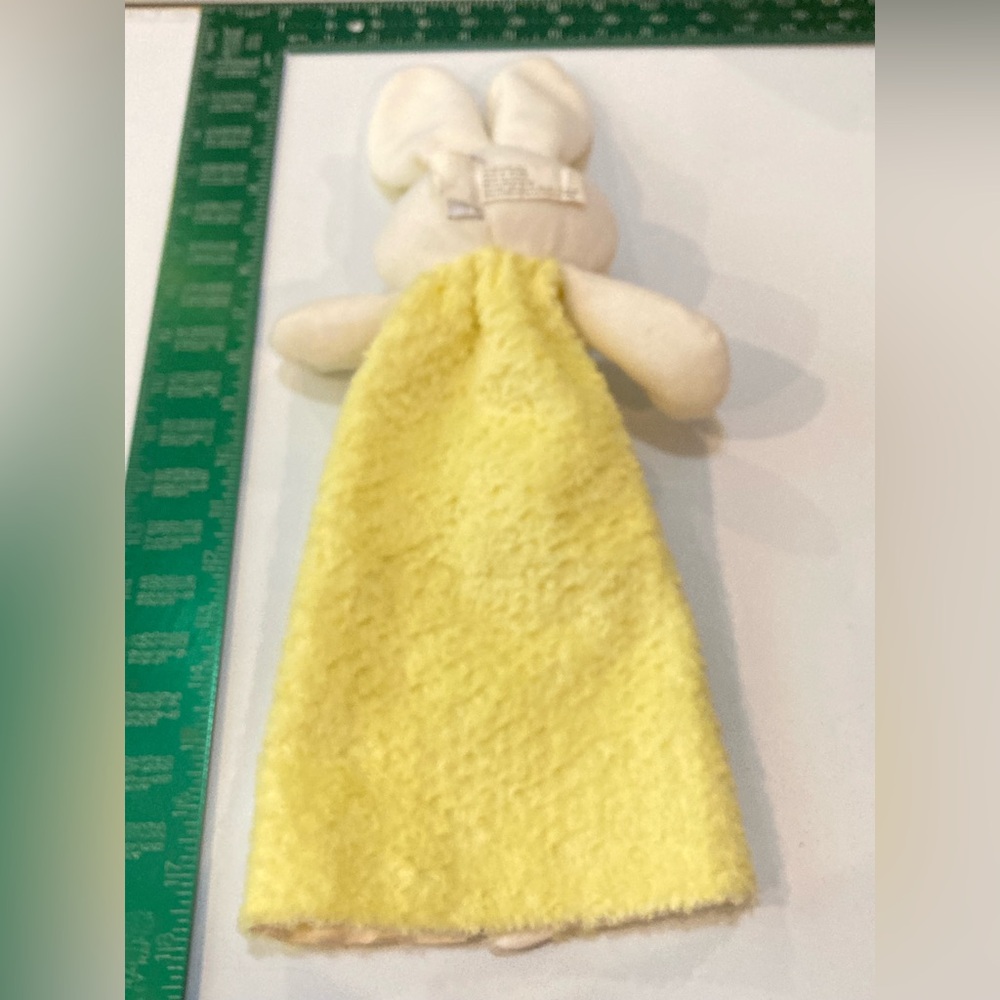Rare Stephan Baby Lovey Bunny Rabbit Security Blanket Yellow White plush Blankie - Picture 6 of 11